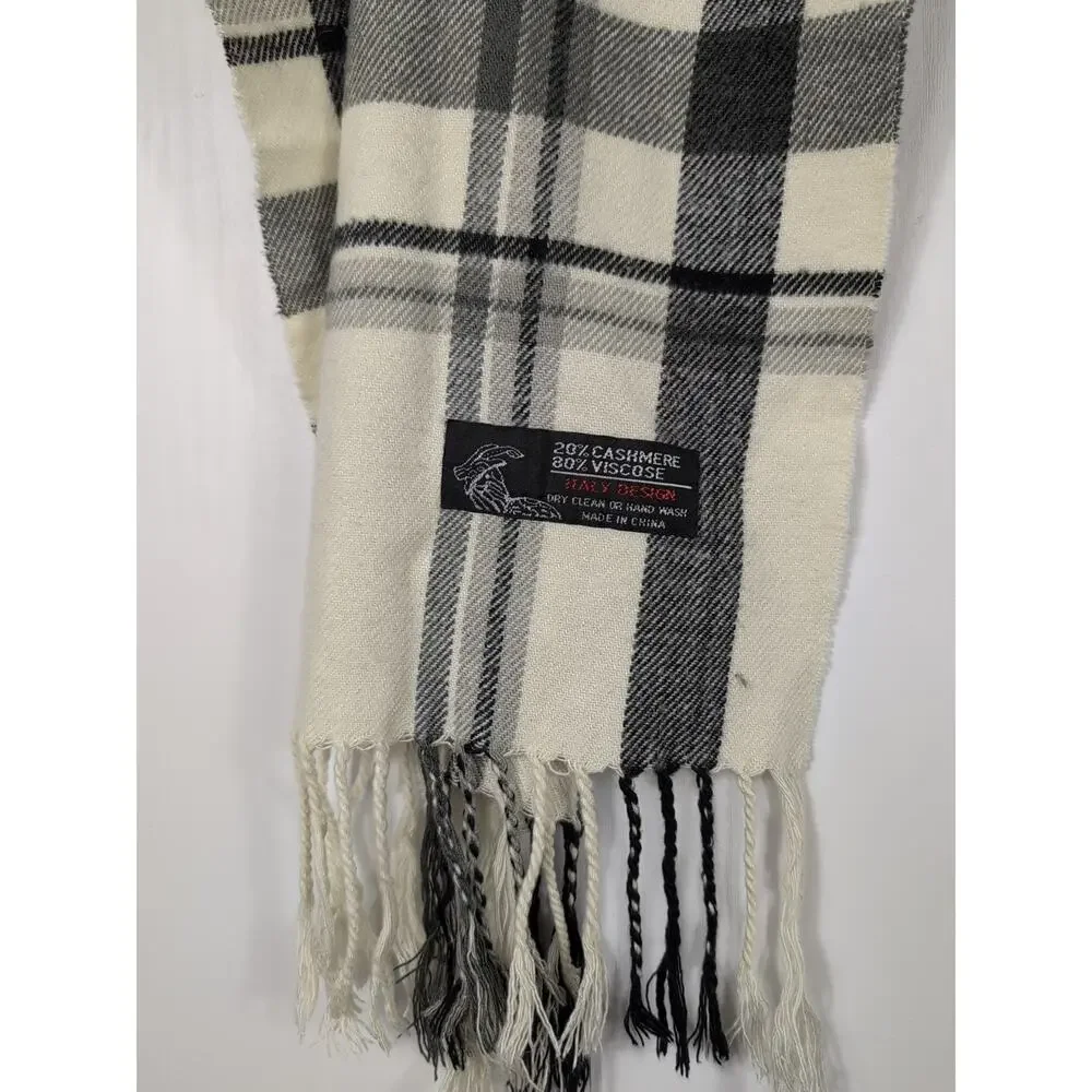 Italy Design Cashmere Blend Scarf Unisex Multicolor Plaid Fringe Soft Wrap Shawl